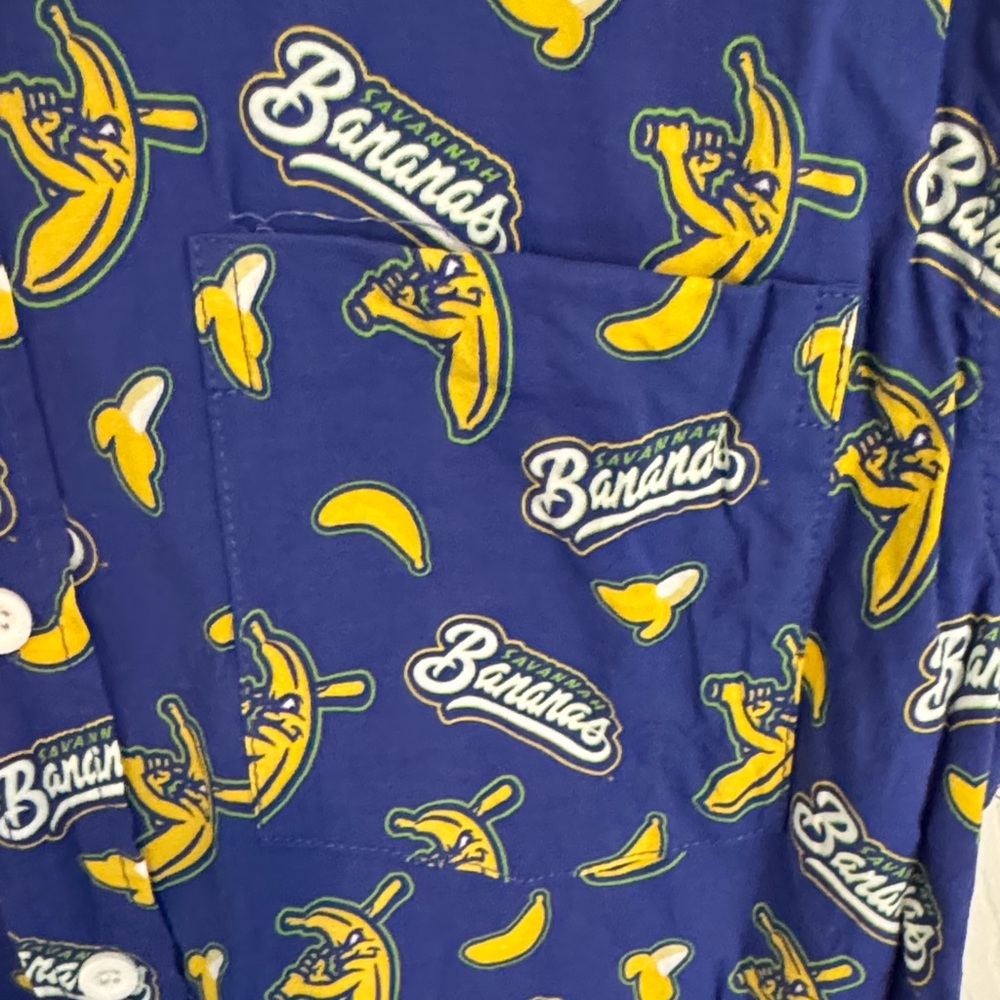 Savannah Bananas Banana Print Button Up Shirt Size Small Blue Novelty - Picture 2 of 4